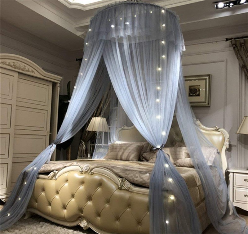Lotus Karen Princess Bed Canopy Romantic Round Dome Double Ruffles Mosquito Net for King Queen Full Twin Size Bed 